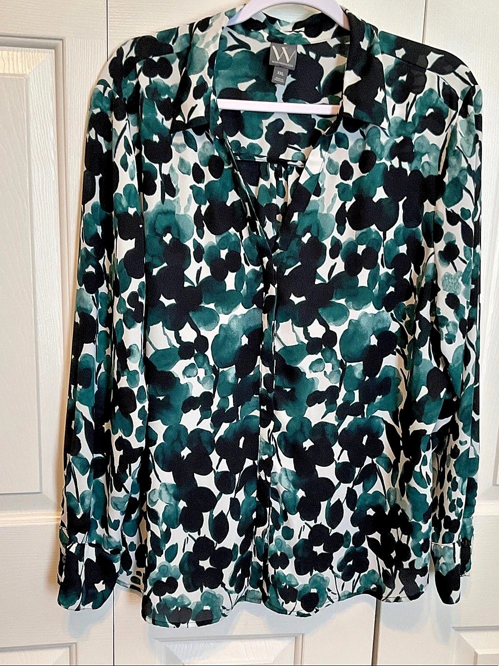 Worthington New York Floral Blouse in Green & Black Size XL Like New